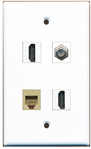 RiteAV - 2 Port HDMI 1 Port Coax Cable TV- F-Type 1 Port Phone RJ11 RJ12 Beige Wall Plate