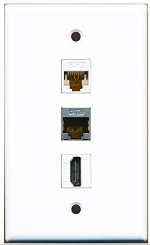 RiteAV - 1 Port HDMI and 1 Port Shielded Cat6 Ethernet and 1 Port Cat6 Ethernet White Wall Plate