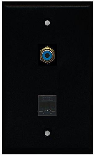 RiteAV - Black 1 Port RCA Blue 1 Port Cat5e Ethernet Black Wall Plate