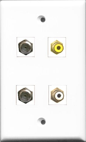 RiteAV 1 Port RCA White and 1 Port RCA Yellow 2 Port Coax Cable TV- F-Type Wall Plate