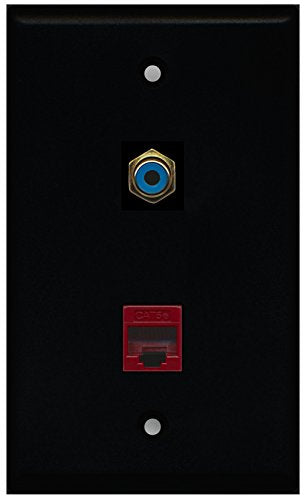 RiteAV - Black 1 Port RCA Blue 1 Port Cat5e Ethernet Red Wall Plate