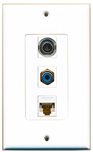 RiteAV - 1 Port RCA Blue and 1 Port 3.5mm and 1 Port Cat6 Ethernet White Decorative Wall Plate Decorative