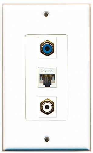 RiteAV - 1 Port RCA White and 1 Port RCA Blue and 1 Port Cat5e Ethernet White Decorative Wall Plate