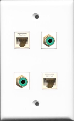 RiteAV - 2 Port RCA Green 2 Port Cat6 Ethernet White Wall Plate