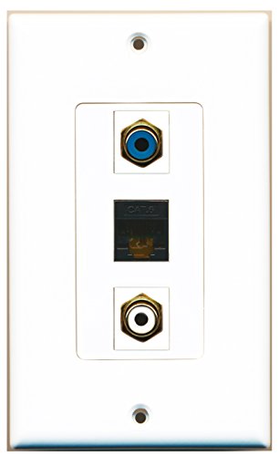 RiteAV - 1 Port RCA White and 1 Port RCA Blue and 1 Port Cat6 Ethernet Black Decorative Wall Plate Decorative