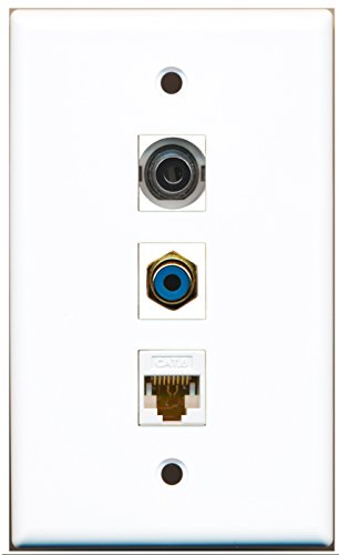 RiteAV - 1 Port RCA Blue and 1 Port 3.5mm and 1 Port Cat6 Ethernet White Wall Plate