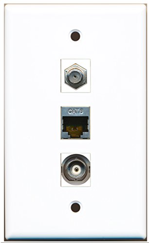 RiteAV - 1 Port Coax Cable TV- F-Type and 1 Port Shielded Cat6 Ethernet and 1 Port BNC Wall Plate
