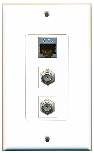 RiteAV - 2 Port Coax Cable TV- F-Type and 1 Port Shielded Cat6 Ethernet White Decorative Wall Plate