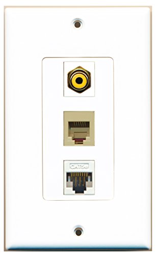 RiteAV - 1 Port RCA Yellow and 1 Port Phone RJ11 RJ12 Beige and 1 Port Cat5e Ethernet White Decorative Wall Plate Decorative