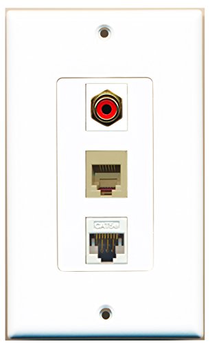 RiteAV - 1 Port RCA Red and 1 Port Phone RJ11 RJ12 Beige and 1 Port Cat5e Ethernet White Decorative Wall Plate Decorative