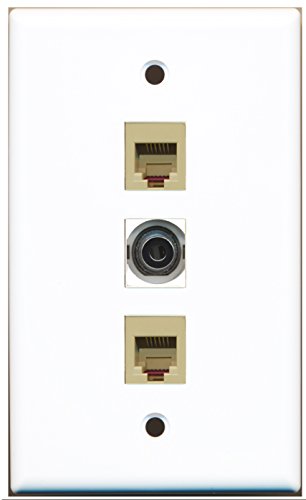 RiteAV - 2 Port Phone RJ11 RJ12 Beige and 1 Port 3.5mm Wall Plate