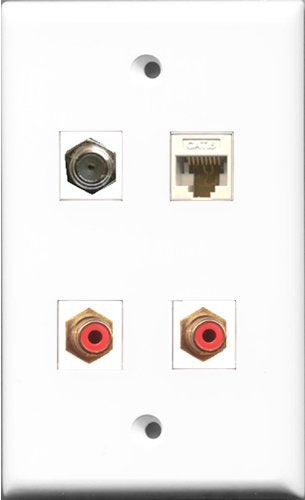 RiteAV - 2 Port RCA Red and 1 Port Coax Cable TV- F-Type and 1 Port Cat6 Ethernet White Wall Plate