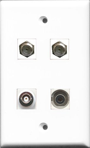RiteAV - 2 Port Coax Cable TV- F-Type and 1 Port 3.5mm and 1 Port BNC Wall Plate