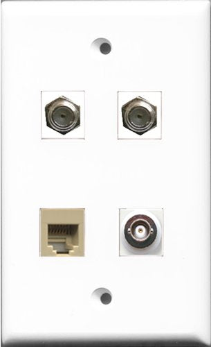 RiteAV - 2 Port Coax Cable TV- F-Type and 1 Port Phone RJ11 RJ12 Beige and 1 Port BNC Wall Plate