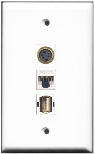 RiteAV - 1 Port USB A-A 1 S-Video 1 Cat5e Ethernet White Wall Plate