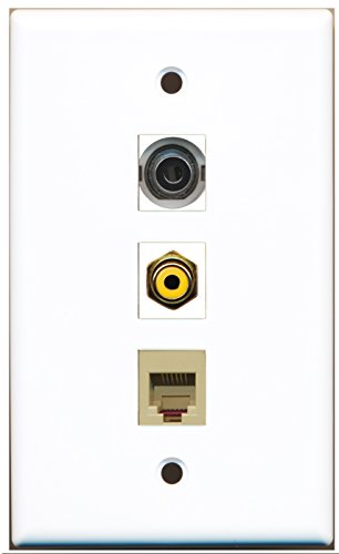 RiteAV - 1 Port RCA Yellow and 1 Port Phone RJ11 RJ12 Beige and 1 Port 3.5mm Wall Plate