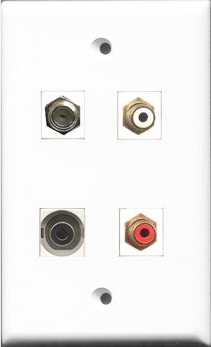 RiteAV 1 Port RCA Red and 1 Port RCA White and 1 Port Coax Cable TV- F-Type and 1 Port 3.5mm Wall Plate