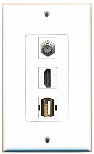 RiteAV - 1 Port HDMI and 1 Port Coax Cable TV- F-Type and 1 Port USB A-A Decorative Wall Plate - White