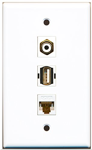 RiteAV - 1 Port RCA White and 1 Port USB A-A and 1 Port Cat6 Ethernet White Wall Plate
