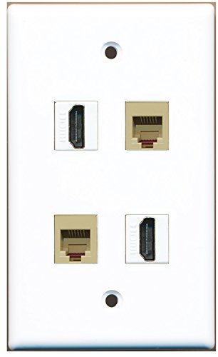 RiteAV - 2 Port HDMI 2 Port Phone RJ11 RJ12 Beige Wall Plate