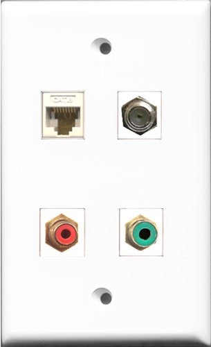 RiteAV 1 Port RCA Red and 1 Port RCA Green and 1 Port Coax Cable TV- F-Type and 1 Port Cat6 Ethernet White Wall Plate