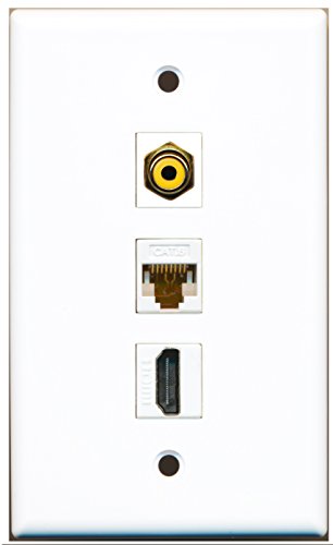 RiteAV - 1 Port HDMI and 1 Port RCA Yellow and 1 Port Cat6 Ethernet White Wall Plate