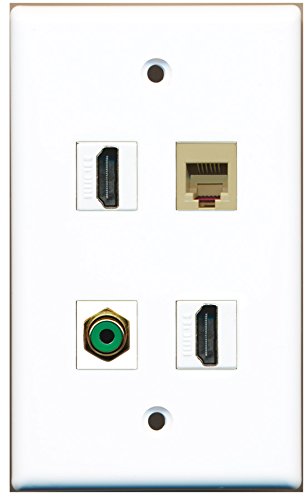 RiteAV - 2 Port HDMI 1 Port RCA Green 1 Port Phone RJ11 RJ12 Beige Wall Plate