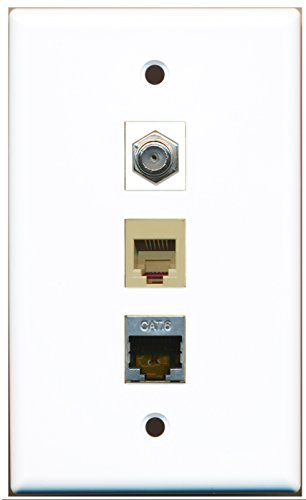 RiteAV - 1 Port Coax Cable TV- F-Type and 1 Port Phone RJ11 RJ12 Beige and 1 Port Shielded Cat6 Ethernet Wall Plate