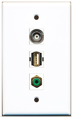 RiteAV - 1 Port RCA Green and 1 Port USB A-A and 1 Port BNC Wall Plate