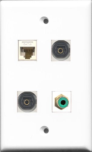 RiteAV 1 Port RCA Green 2 Port Toslink and 1 Port Cat6 Ethernet White Wall Plate
