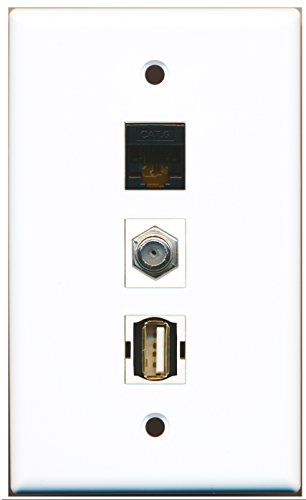 RiteAV - 1 Port Coax Cable TV- F-Type and 1 Port USB A-A and 1 Port Cat6 Ethernet Black Wall Plate