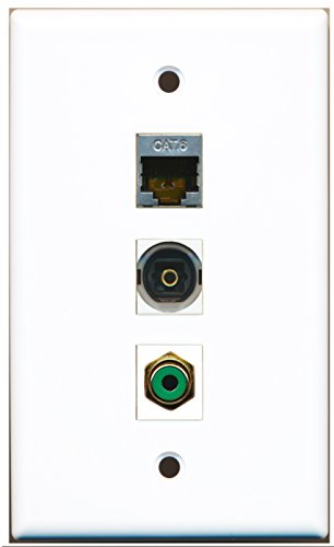 RiteAV - 1 Port RCA Green and 1 Port Shielded Cat6 Ethernet and 1 Port Toslink Wall Plate