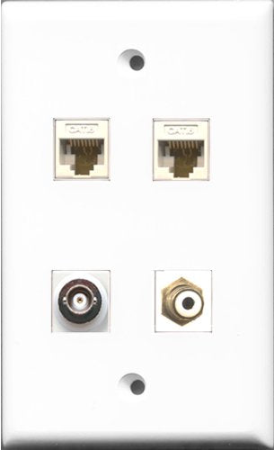 RiteAV 1 Port RCA White and 1 Port BNC 2 Port Cat6 Ethernet White Wall Plate