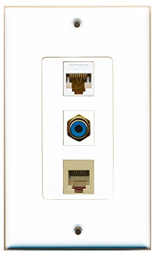 RiteAV - 1 Port RCA Blue and 1 Port Phone RJ11 RJ12 Beige and 1 Port Cat6 Ethernet White Decorative Wall Plate Decorative