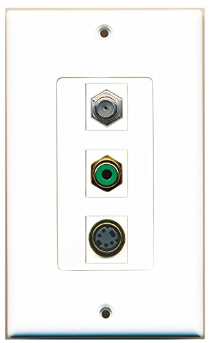 RiteAV - 1 Port RCA Green and 1 Port Coax Cable TV- F-Type and 1 Port S-Video Decorative Wall Plate Decorative