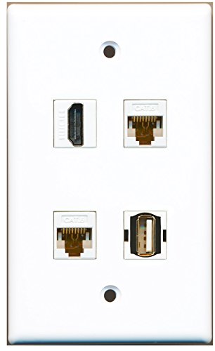RiteAV - 1 Port HDMI 1 Port USB A-A 2 Port Cat6 Ethernet White Wall Plate