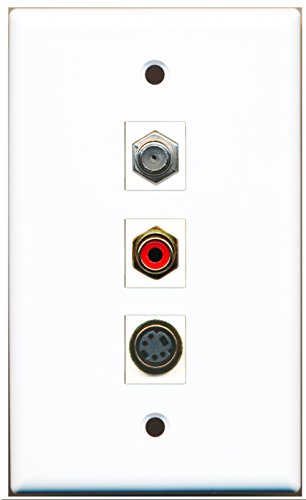 RiteAV - 1 Port RCA Red and 1 Port Coax Cable TV- F-Type and 1 Port S-Video Wall Plate