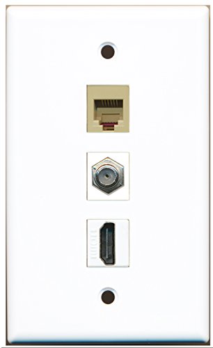 RiteAV - 1 Port HDMI and 1 Port Coax Cable TV- F-Type and 1 Port Phone RJ11 RJ12 Beige Wall Plate