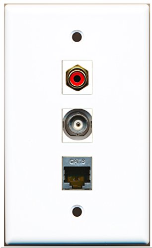 RiteAV - 1 Port RCA Red and 1 Port Shielded Cat6 Ethernet and 1 Port BNC Wall Plate