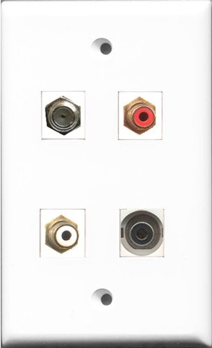 RiteAV 1 Port RCA Red and 1 Port RCA White and 1 Port Coax Cable TV- F-Type and 1 Port 3.5mm Wall Plate