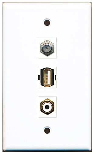 RiteAV - 1 Port RCA White and 1 Port Coax Cable TV- F-Type and 1 Port USB A-A Wall Plate