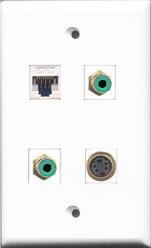 RiteAV - 2 Port RCA Green and 1 Port S-Video and 1 Port Cat5e Ethernet White Wall Plate