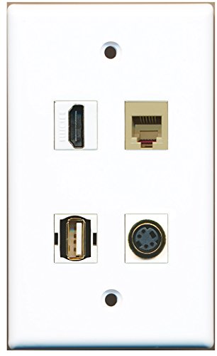 RiteAV - 1 Port HDMI 1 Port USB A-A 1 Port Phone RJ11 RJ12 Beige 1 Port S-Video Wall Plate