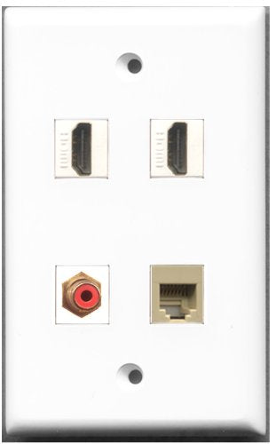 RiteAV - 2 Port HDMI 1 Port RCA Red 1 Port Phone RJ11 RJ12 Beige Wall Plate