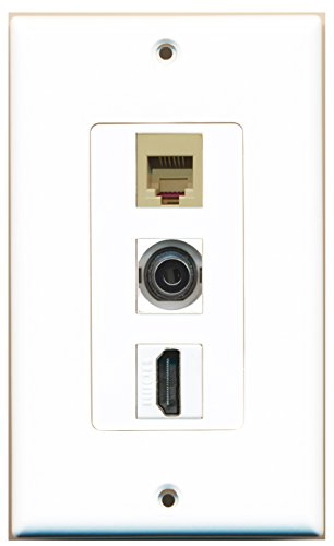 RiteAV - 1 Port HDMI and 1 Port Phone RJ11 RJ12 Beige and 1 Port 3.5mm Decorative Wall Plate Decorative