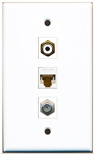 RiteAV - 1 Port RCA White and 1 Port Coax Cable TV- F-Type and 1 Port Cat6 Ethernet White Wall Plate