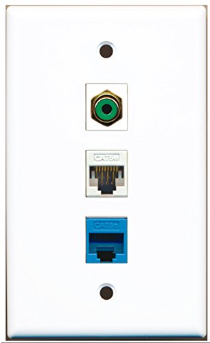 RiteAV - 1 Port RCA Green 1 Cat5e Ethernet White 1 Cat5e Ethernet Blue Wall Plate