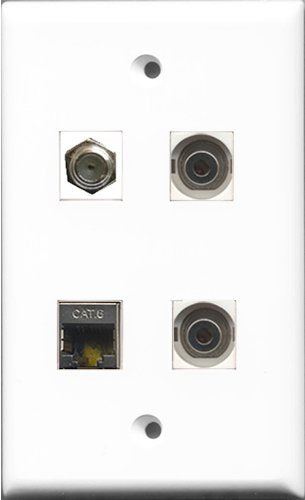 RiteAV 1 Port Coax Cable TV- F-Type and 1 Port Shielded Cat6 Ethernet 2 Port 3.5mm Wall Plate
