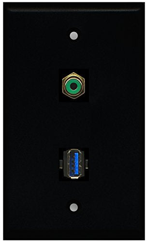 RiteAV - Black 1 Port RCA Green 1 Port USB 3.0 Wall Plate