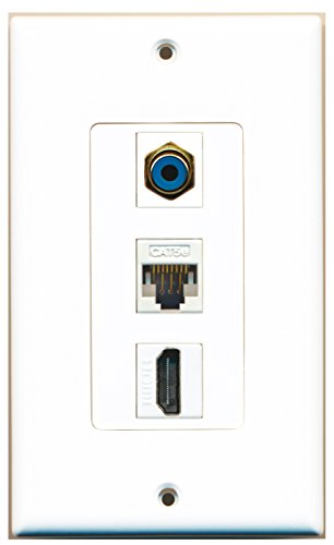 RiteAV - 1 Port HDMI and 1 Port RCA Blue and 1 Port Cat5e Ethernet White Decorative Wall Plate